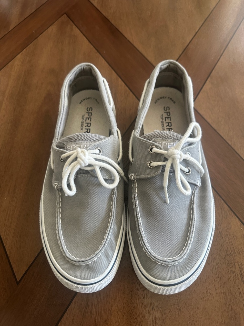 Sperry Men's Boat Shoes in Light Gray with White Laces